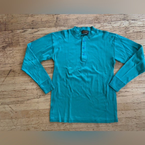 Eddie Bauer Other - Vintage Eddie Bauer Henley teal 80’s 90’s vintage USA made 100% cotton